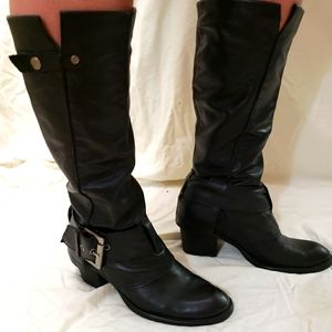 Kenneth Cole Reaction Leather Black Boots Biker Western Like New Women Size 8